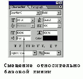 Меню палитры Character